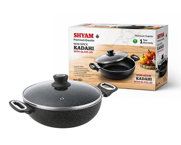 Black Non-Stick Kadhai with Glass Lid